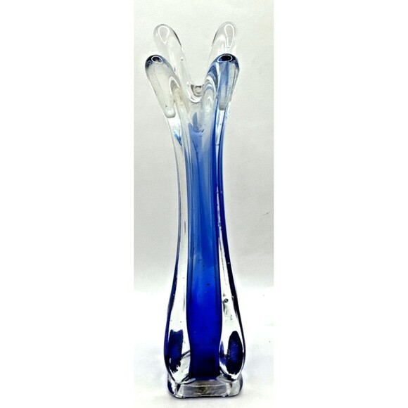 Walls Other - Vintage Walls flower MCM Cobalt Blue 4 Finger Swung Stretch Glass Vase 9.5” Tall